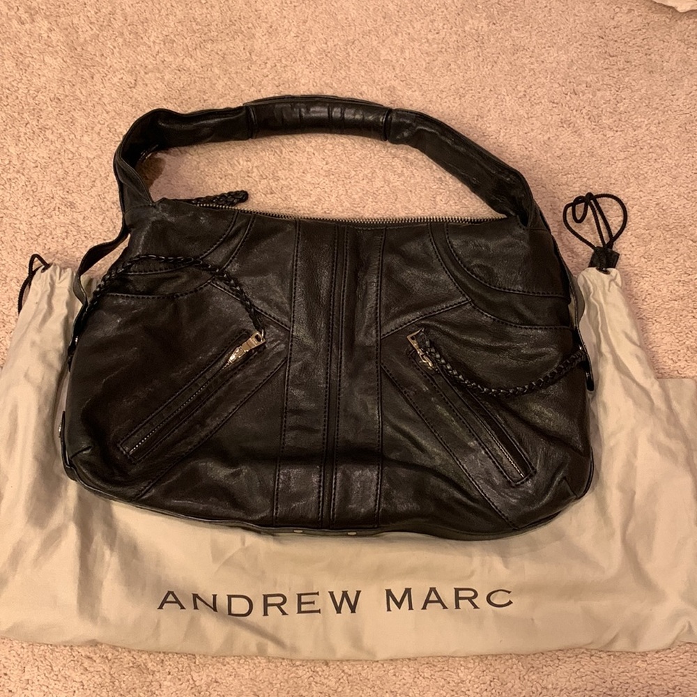 Black leather Andrew Marc shoulder bag
